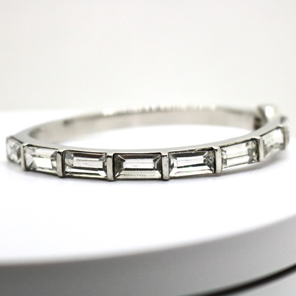 Silver Tone Hinge Bracelet with 8 Baguette Crystals - Picture 1 of 4